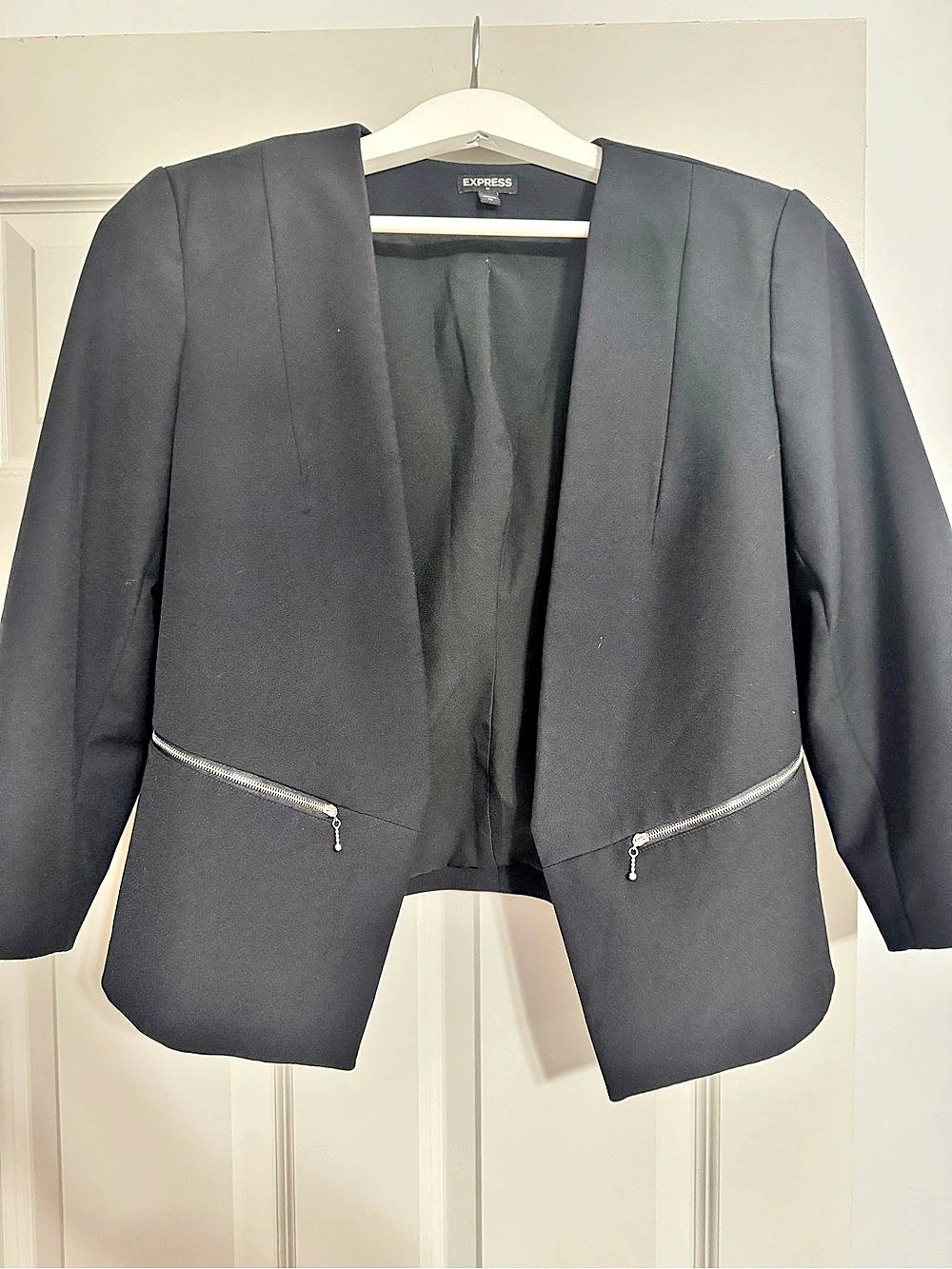 Express Black Open Front Zip Pocket Blazer Jacket Size 14